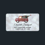 Étiquette Joyeux Noël Joyeux Camion Jouet vintage<br><div class="desc">Étiquettes de adresse avec un design de Noël mignon. Image est un petit camion de jouets mignon avec joyeux Noël main peinte sur le côté en lettres dorées. Portant un sapin de Noël décoré à l'arrière. La moitié supérieure de l'arrière - plan est un motif de livres d'argent.</div>