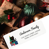 Étiquette Joyeux Noël mignon Chat noir Adresse de retour