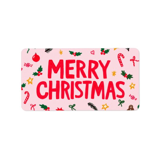 Étiquette Joyeux Noël mignon Doodle à main (Devant)