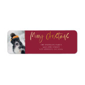 Étiquette Joyeux Noël Mignon Or & Rouge (Devant)