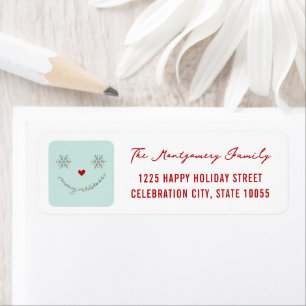 Étiquette Joyeux Noël mignon Smiley Visage Adresse de vacanc