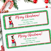 Étiquette Joyeux Noël Mignonne Doberman En Tenue Père Noël