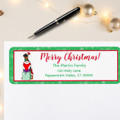 Étiquette Joyeux Noël Mignonne Doberman En Tenue Père Noël