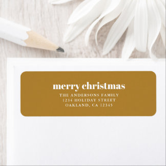 Étiquette Joyeux Noël minimaliste en or moutarde moderne