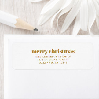 Étiquette Joyeux Noël minimaliste en or moutarde moderne