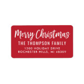 Étiquette Joyeux Noël moderne Script rouge Adresse de retour (Devant)