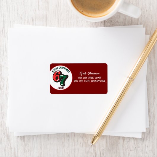 Étiquette Joyeux Noël Nombres Rouges 6 & 7 Nom Personnalisé (En situation)