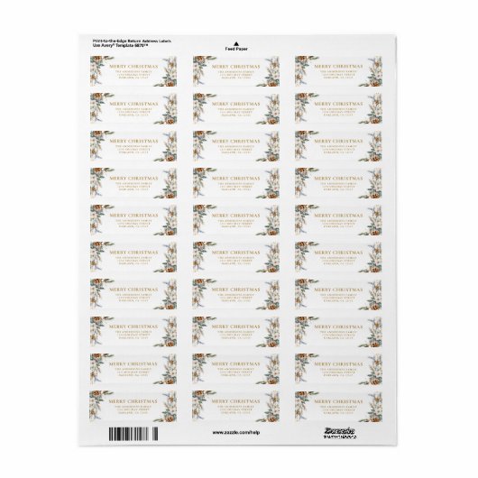 Étiquette Joyeux Noël Or Pine Tree (Feuille entière)