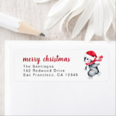 Étiquette Joyeux Noël Penguin Holiday Adresse de retour (En situation)