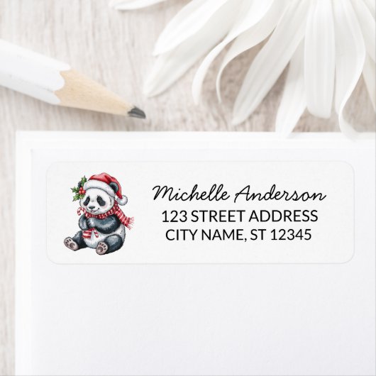 Étiquette Joyeux Noël personnalisé Ourson Panda Mignon (En situation)