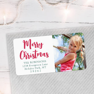 Étiquette Joyeux Noël Photo brillante moderne Adresse de ret