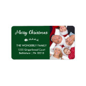 Étiquette Joyeux Noël Photo verte Adresse de retour (Devant)