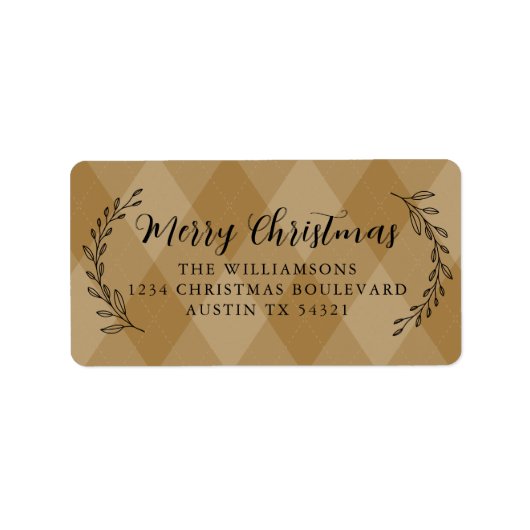 Étiquette Joyeux Noël Retourner Adresse Foliage Gold Jacquar (Devant)