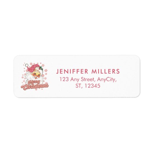 Étiquette Joyeux Noël Retro Typographie Père Noël Pink Casqu (Devant)