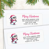 Étiquette Joyeux Noël rose mignon Patinage sur glace Pingoui