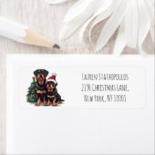 Étiquette Joyeux Noël Rottweiler Chien Arbre de Noël (En situation)