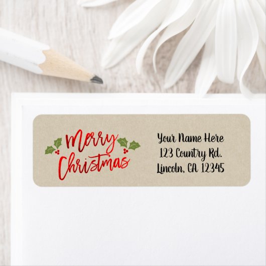 Étiquette Joyeux Noël Rouge Faux Foil Script moderne Kraft (En situation)