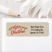 Étiquette Joyeux Noël Rouge Feuille de Faux Moderne Écriture (En situation)