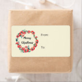 Étiquette Joyeux Noël Rouge Floral Aquarelle Wreath (En situation)