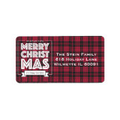 Étiquette Joyeux Noël Rouge Plaid (Devant)