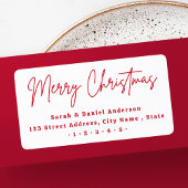 Étiquette Joyeux Noël rouge script adresse de retour