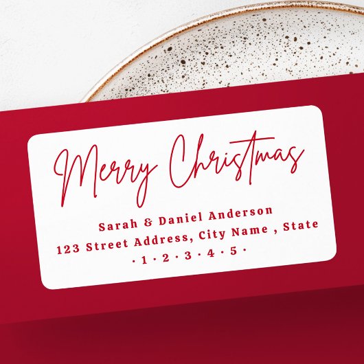 Étiquette Joyeux Noël rouge script adresse de retour