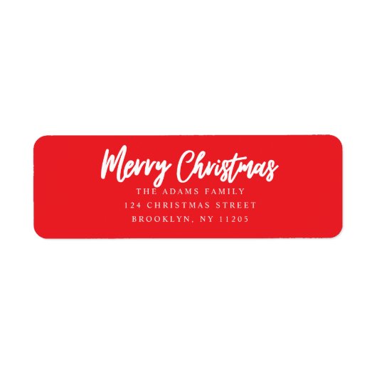 Étiquette Joyeux Noël Rouge script de retour adresse (Devant)