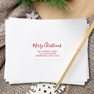 Étiquette Joyeux Noël Rouge Script Retourner l'adresse