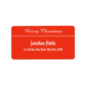 Étiquette Joyeux Noël Script Rouge Modèle blanc Adresse (Devant)