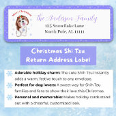 Étiquette Joyeux Noël Shih Tzu avec flocon d'adresse