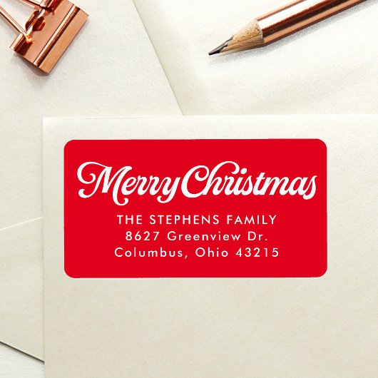 Étiquette Joyeux Noël simple adresse de retour rouge