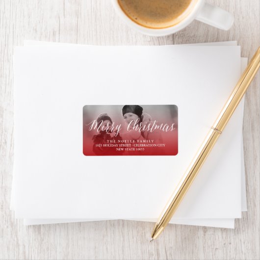 Étiquette Joyeux Noël Simple Blanc Script Retourner Adresse (En situation)