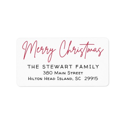 Étiquette Joyeux Noël Simple moderne Rouge Retour Adresse L (Devant)