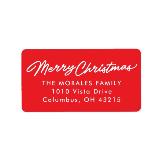 Étiquette Joyeux Noël simple script rouge adresse de retour (Devant)