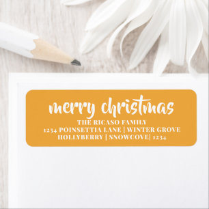 Étiquette Joyeux Noël Simple Typographie Jaune Et Blanc