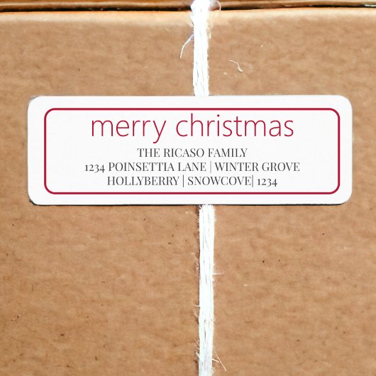 Étiquette Joyeux Noël Simple Typographie Rouge Et Blanc