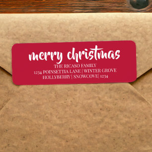 Étiquette Joyeux Noël Simple Typographie Rouge Et Blanc