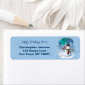 Étiquette Joyeux Noël Snowman & Birds Winter Scene (En situation)