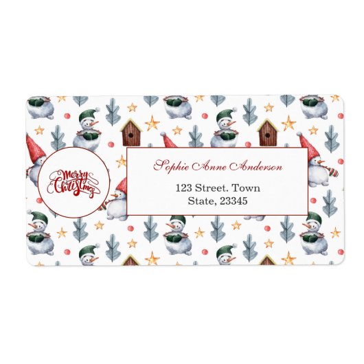 Étiquette Joyeux Noël Snowman Snowflakes Monogramme (Devant)