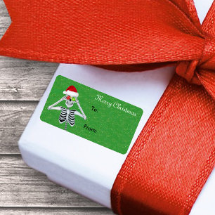 Étiquette Joyeux Noël Squelette Ornament Yeux or vert
