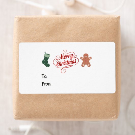 Étiquette Joyeux Noël Stocker Homme en pain d'épices (En situation)