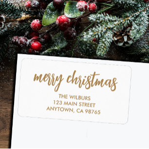 Étiquette Joyeux Noël Typographie Adresse de Retour en Or