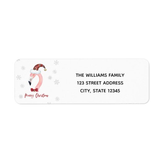 Étiquette Joyeux Noël typographie Père Noël Flamant rose Ret (Devant)