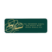 Étiquette Joyeux Noël vert et or adresse de retour (Devant)