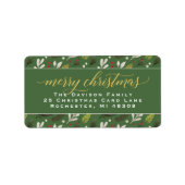 Étiquette Joyeux Noël Vert Or Élégant Adresse Script (Devant)
