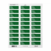 Étiquette Joyeux Noël vert script retour adresse (Feuille entière)