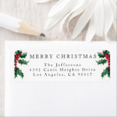 Étiquette Joyeux Noël Vintage Holly Berries Blanc (En situation)