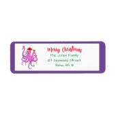 Étiquette Joyeux Noël violet Père Noël Octopus (Devant)