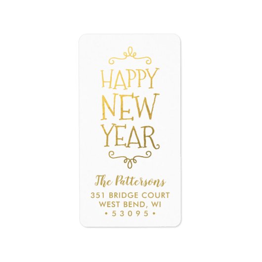 Étiquette Joyeux Nouvel An Faux Foil Holiday Retour Adresse (Devant)