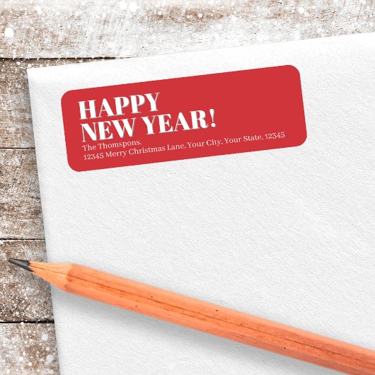 Étiquette Joyeux Nouvel An Rouge et Blanc